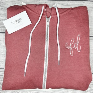 Monogram Embroidered Zip Up Hoodie, Personalized, Gift