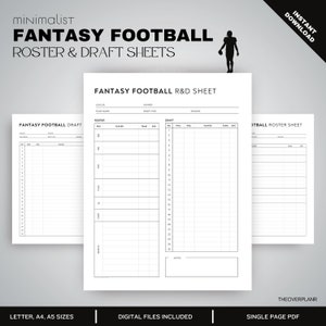 Plantilla de hoja de draft de fútbol de fantasía / Hoja imprimible / Plantilla digital / PDF / Carta de EE. UU. / A4 / A5 / Descarga instantánea / Plantilla para iPad