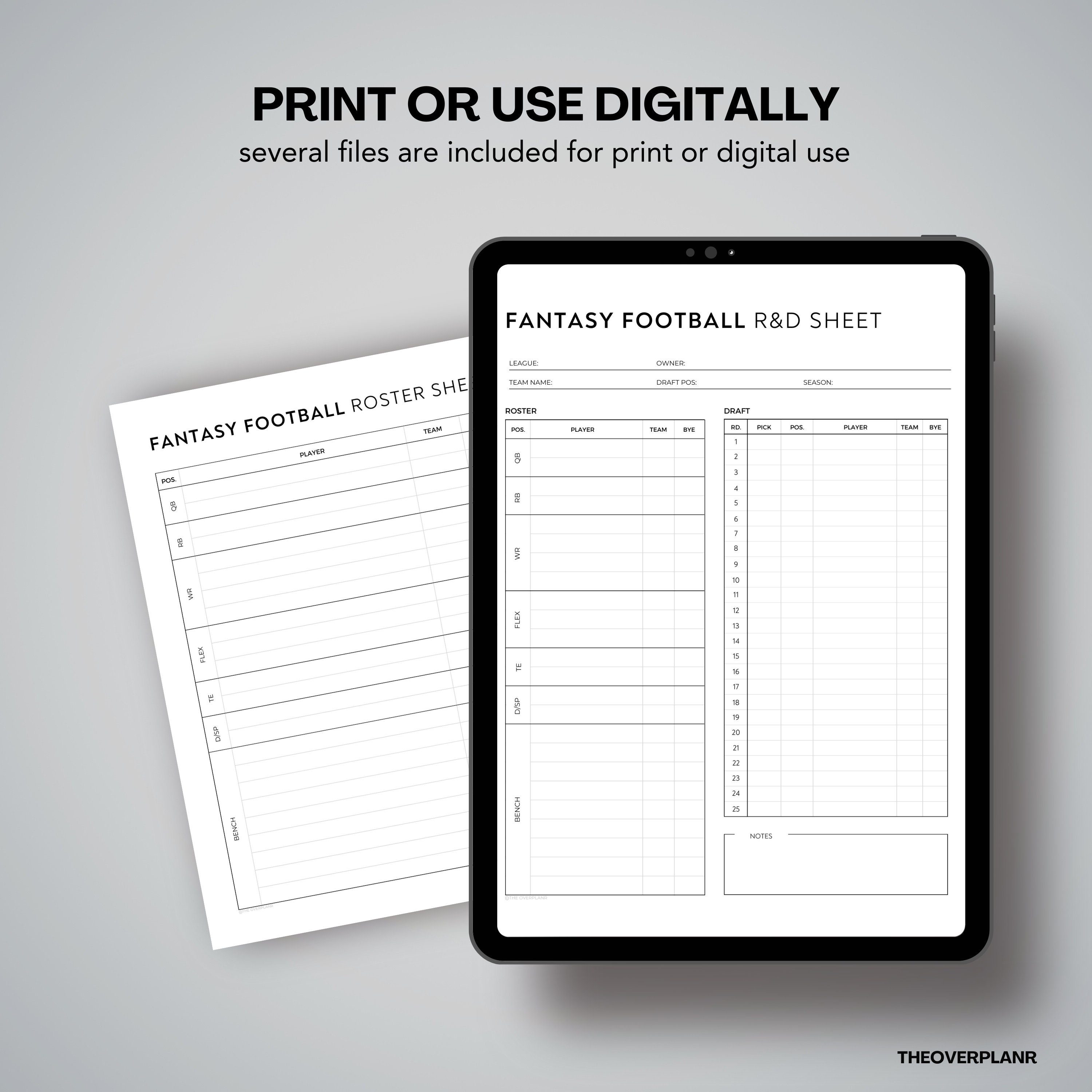 Fantasy Football Draft Sheet Template Printable Sheet Digital Template Fantasy Football Draft Sheet Template Printable Sheet Digital Template