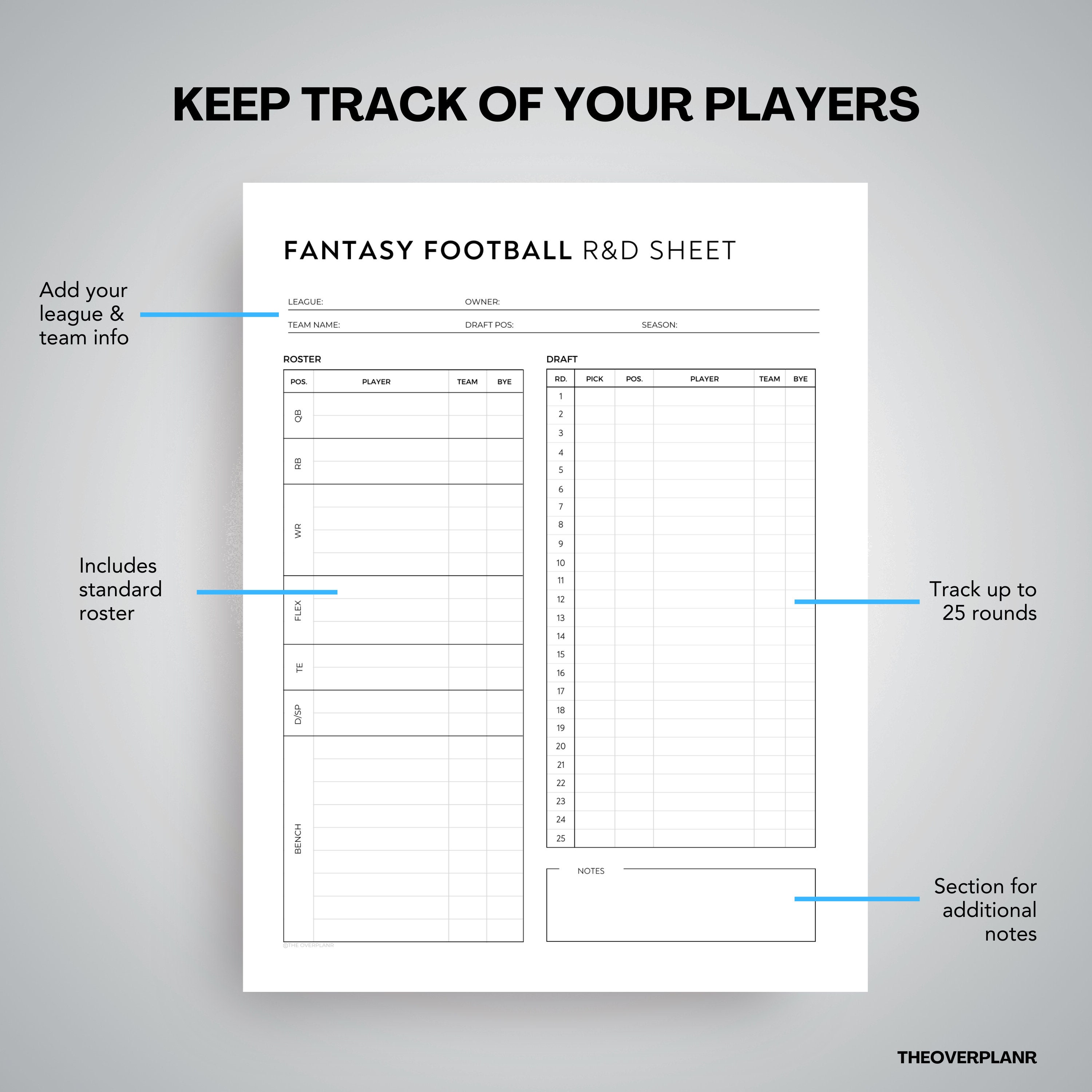 Fantasy Football Draft Sheet Template Printable Sheet Digital Template Fantasy Football Draft Sheet Template Printable Sheet Digital Template
