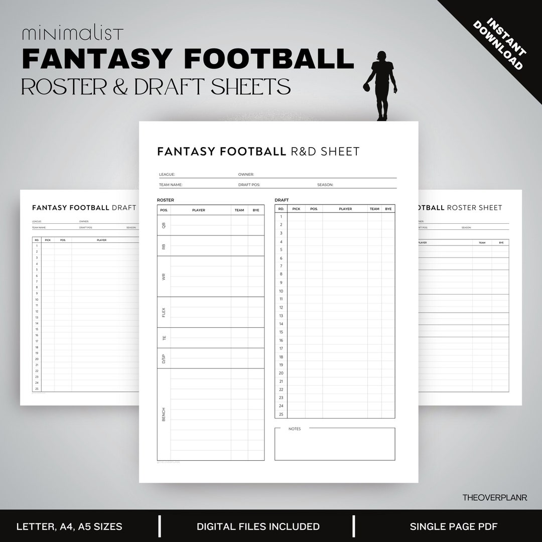 Fantasy Football Draft Sheet Template Printable Sheet Digital Template