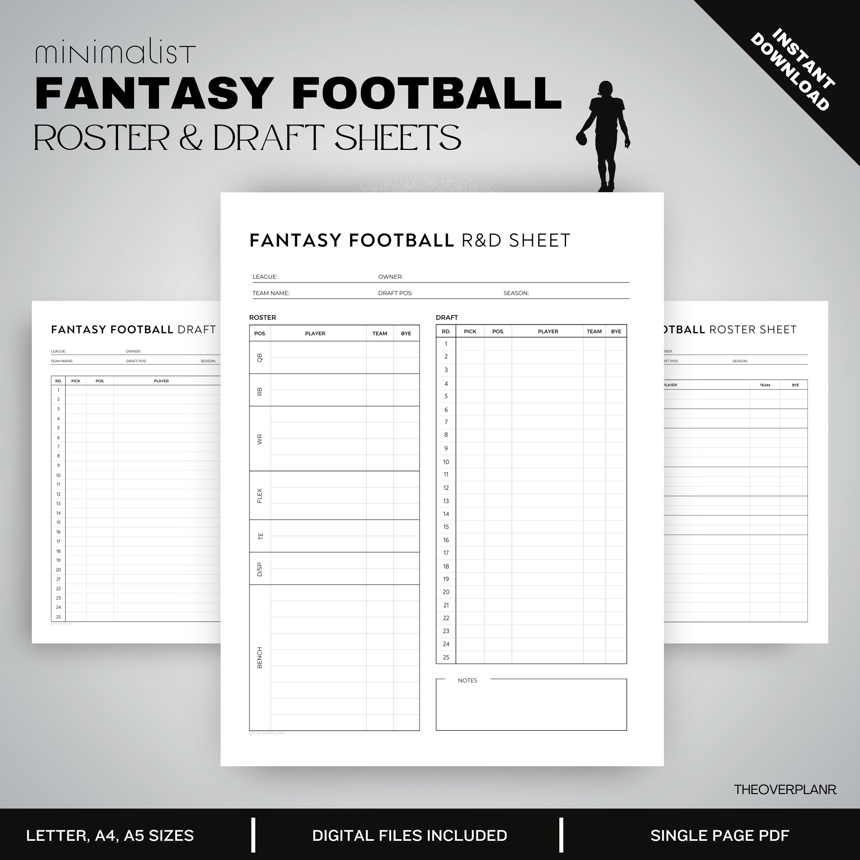 Fantasy Football Draft Sheet Template Printable Sheet Digital Template Fantasy Football Draft Sheet Template Printable Sheet Digital Template