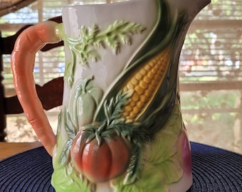 Ceramic Veggie pitcher, marked Brenda Koppel 1991