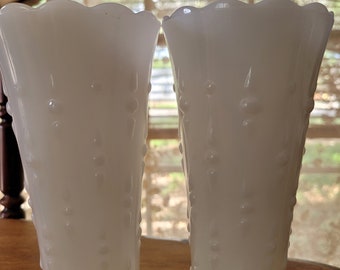 Pair of milk glass vases from the 1940s