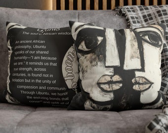 Pillowcase, Modern African Art and Definition of Ubuntu Square Poly Canvas Pillow, Ethnic Home Decor, Cultural Art Throw Pillow, Zulu Pillow