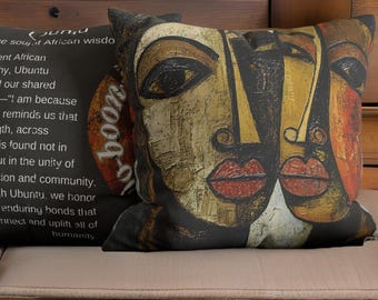 Stuhlkissenbezug mit afrikanischer moderner Kunst Einweihungsgeschenk Dekokissen des afrikanischen abstrakten Porträts bedeutungsvolles Geschenk der Ubuntu-Definition