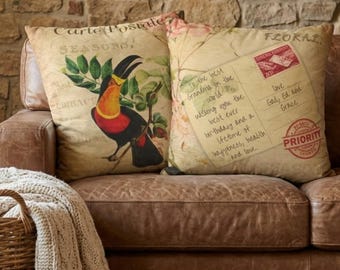 Personalised Pillow Cover | Toucan Vintage Cushion Cover | Custom Message Pillow | Gift for Grandma, Mum, Godmother | Tropical Bird Decor