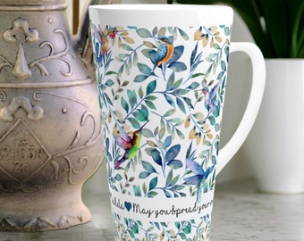 Personalised Floral Hummingbird Mug | Custom Message Coffee Cup | Watercolour Leaves Tea Mug | Gift for Her | Unique Gift for Nature Lovers
