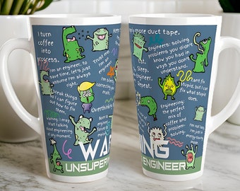Funny Mug for Engineers, Warning, Unsupervised Engineer Tall Coffee Mug Humour for Engineer Student Gift, Engineer Jokes Mug Gift For Friend