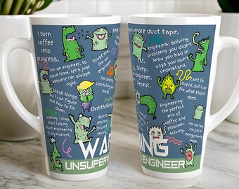 Funny Mug for Engineers, Warning, Unsupervised Engineer Tall Coffee Mug Humour for Engineer Student Gift, Engineer Jokes Mug Gift For Friend