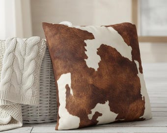 Brown Cowhide Pattern Pillowcase | Rustic Western Throw Pillow Cover