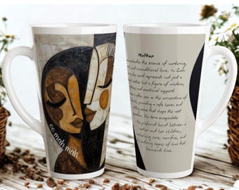 Mother Definition Mug, Tall Ceramic Coffee Mug for Mom,  African Ethnic Design Gift for Mother, Grandmother