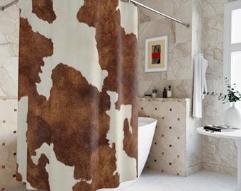 Brown Cowhide Pattern Shower Curtain | Rustic Farmhouse Bathroom Decor