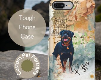 Custom Pet Portrait Gift Phone Case, Personalized Tough Phone Case, Customised Phone Case, Samsung, Google Pixel & iPhone 11 12 13 14 15 16