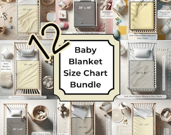 12 Mockups Bundle for Soft Fleece Baby Blanket, Size Chart Guide for Baby Cot Blanket, Size Chart Mockups Bundle for Baby Blanket 30"x40"