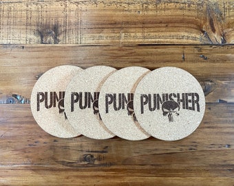The Punisher Laser Engraved cork coasters