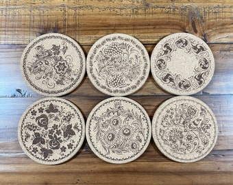 Country Floral Farm Laser Engraved Cork Coasters