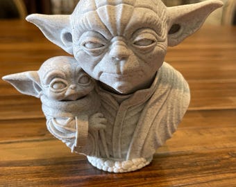 Yoda and Grogu 3D Printed Bust | Marble PLA Statue | Star Wars Inspired Collectible Figure | The Child & Master Yoda Desk Decor