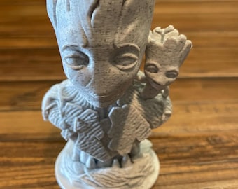 Groot & baby Groot Guardians of the Galaxy Marvel 3D Printed Marble Bust Sculpture