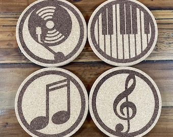 Music Piano Record Note Laser Engraved Cork Coasters