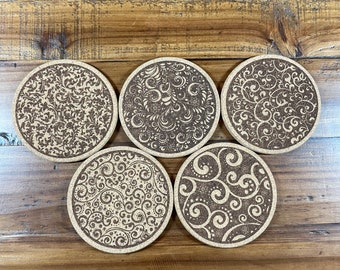 Christmas floral Laser Engraved Cork Coasters