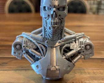Terminator T-800 Endoskeleton Bust – 3D Printed Marble PLA Sculpture Desktop Decor