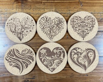 Heart Laser Engraved Cork Coasters