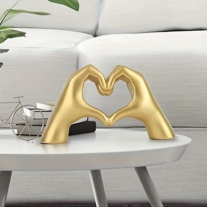 Heart Hands Gold Decor,Love Hand Statue - Heart Shape Finger Statues for Preppy, Modern & Aesthetic & Wedding Room Decor, Living Room, Bedroom, Desk