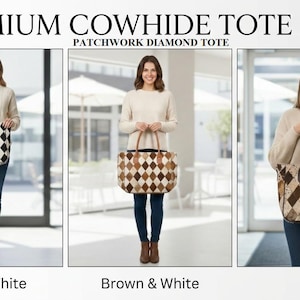 Cowhide Tote Bag | HairOn Cowhide Tote Bag Purse | Leather Cowhide Bag | Cowhide Shoulder Bag | Western Boho handbag | Western Cowhide Purse Patchwork Diamond To