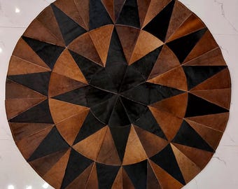 Handmade Tricolor Cowhide Rug Patchwork Cow Skin Hand Stitched Premium Leather Area Rug Hair On | Tricolor Cowhide Rug Patchwork