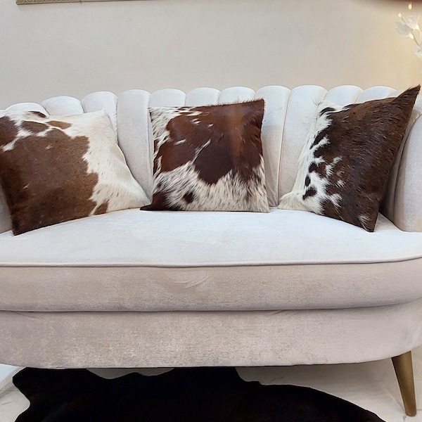 Cowhide Pillow Cover Tricolor Cowhide Cushion Natural Hair On Throw Cushion Pillow Covers Genuine Cow Hide Real Original Skin Leather Pillow