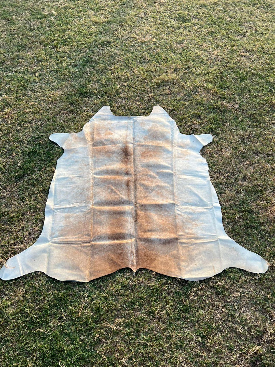 天然牛革ラグ 茶色と白の模様 斑点模様の茶色と白の牛革ラグ - Etsy 日本