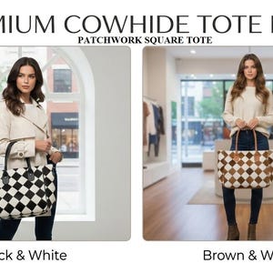 Cowhide Tote Bag | HairOn Cowhide Tote Bag Purse | Leather Cowhide Bag | Cowhide Shoulder Bag | Western Boho handbag | Western Cowhide Purse Patchwork Square Tot