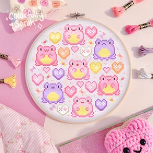 Valentijnsdag gesprek hartkikkers kruissteekpatroon, cadeau vriend partner, Valentijnsdag, esthetiek, beginner, downloadbare pdf