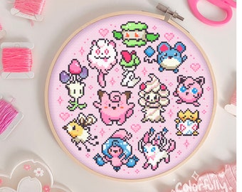 Fairy Type Cross Stitch Pattern, Kawaii Cross Stitch, Pastel cross stitch, Pink, Cute, beginner, videogame, PDF Downloadable