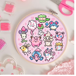 Fairy Type Cross Stitch Pattern, Kawaii Cross Stitch, Pastel cross stitch, Pink, Cute, beginner, videogame, PDF Downloadable