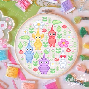 Pikmin Cross Stitch Pattern, Colorfullysarahshop, Forest, Green, Flower, Starter, Beginner, Videogame PDF Downloadable