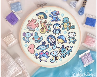 Water Type Cross Stitch Pattern, Ocean Cross Stitch, Pastel cross stitch, Cottegecore, Blue, Bubble, Gaming, Simple PDF Downloadable