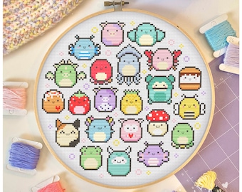 Squishmallow Cross Stitch Pattern, Rainbow, Stacy, Malcolm, Wendy, Patty, Maggie, Joelle, Bubba, Lala, Waverly, Cow, Frog, PDF Downloadable