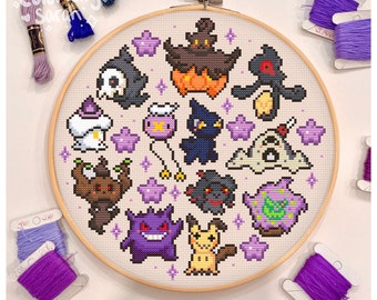 Ghost Type Cross Stitch Pattern, Spooky, Pastel cross stitch, Ghosts, Purple, Video game, Gaming, Simple PDF Downloadable