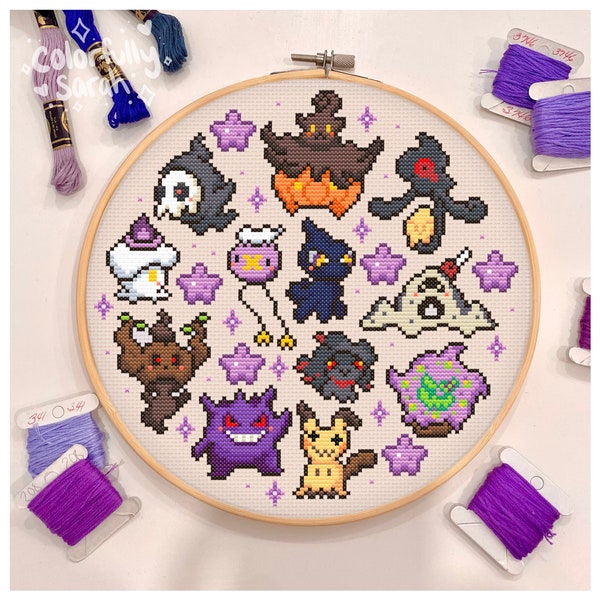 Ghost Type Cross Stitch Pattern, Spooky, Pastel cross stitch, Ghosts, Purple, Video game, Gaming, Simple PDF Downloadable