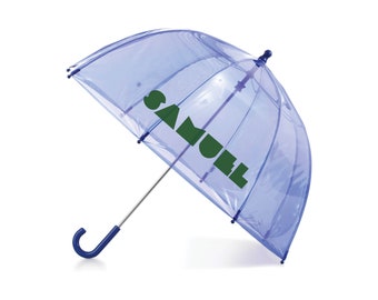 Personalized Modern Blue Kids' Umbrella with Custom Name - Fun and Clear Design