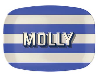 Preppy Nautical Stripe Tray | Personalized Blue White Serving Tray