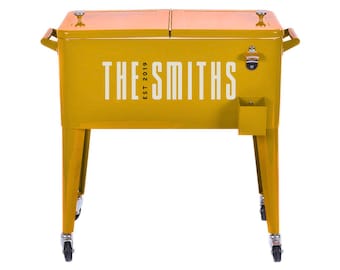 Retro Golden Yellow Insulated Freezer Cart – Personalized Party Cooler
