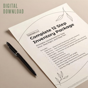 Complete 12 Step Inventory Package Printable Worksheets for AA NA Recovery Step 4 Step 8 Step 10 Inventories Sobriety Journal Letter A4 PDF