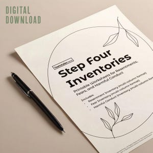 Step Four Inventory Worksheets for AA NA | 12 Step Recovery Printable | Sobriety Tools for Addiction Healing