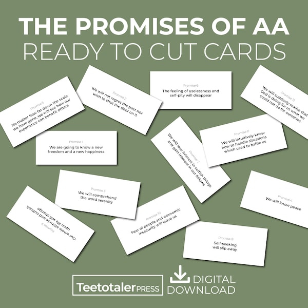 The Promises of Alcoholics Anonymous Cards, Sobriety Gift, Mental Health Therapy Addiction Recovery Twelve Steps AA NA Step 9 Download