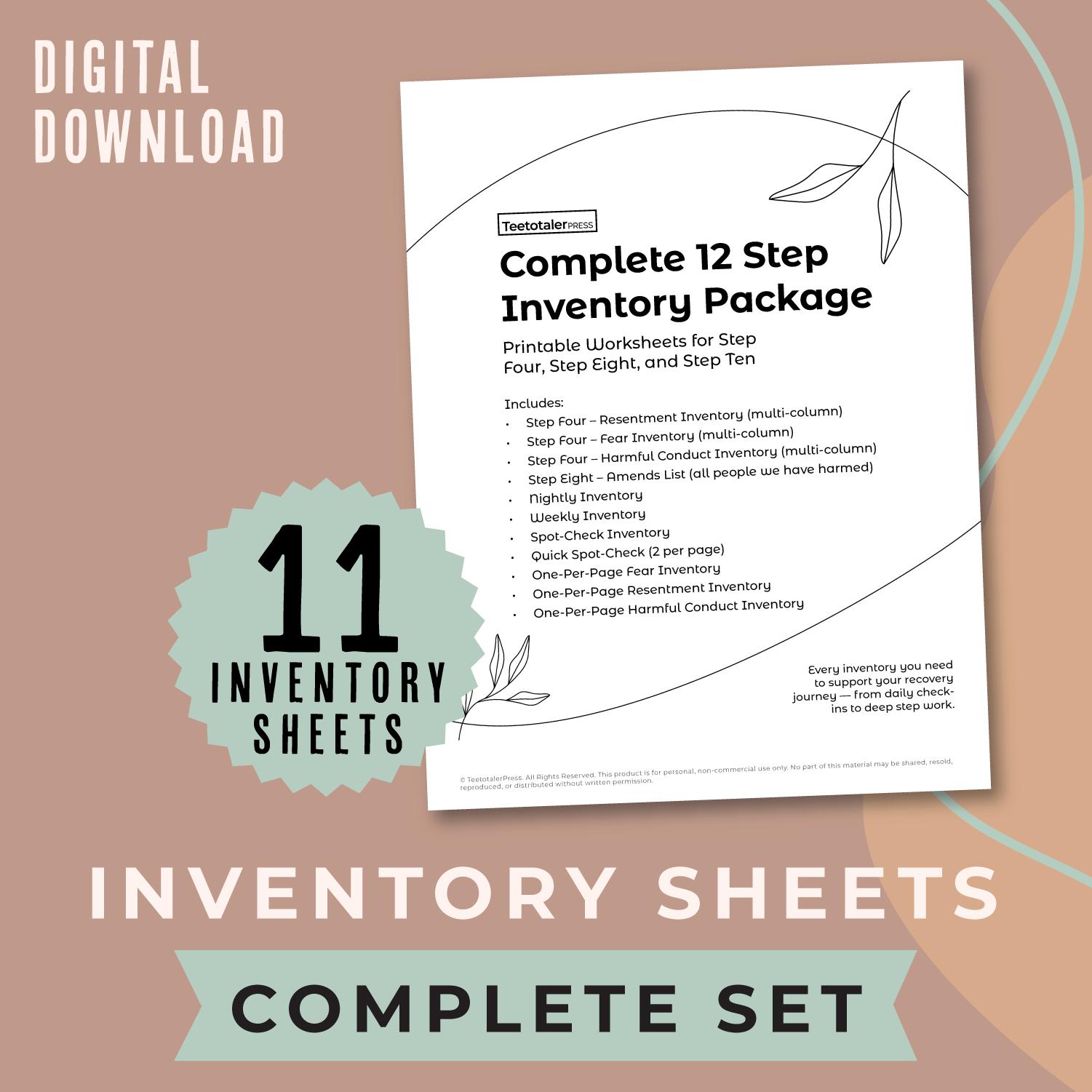 Complete 12 Step Inventory Package Printable Worksheets for AA NA ...