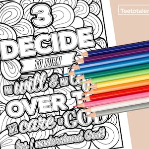 Twelve Step Coloring Book & Journal – AA Recovery, 12 Step Reflection, Sobriety Journal, Serenity Prayer, Printable for All Fellowships
