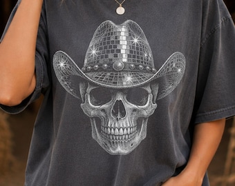 Vintage Western Halloween Tee, Disco Cowboy Skull Shirt, Spooky Season Comfort Colors Tshirt